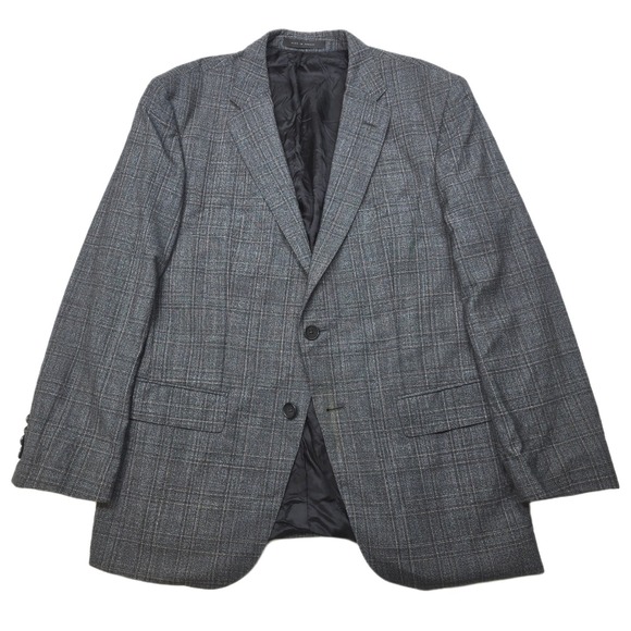 HUGO BOSS Plaid Wool Blazer Suit Jacket Mens 40S Gray Super 130 REDA Woven Italy